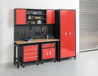 Werkstatt-Set 6tlg. / Rot / Werkbank Werkzeugschrank Werkzeugwand
