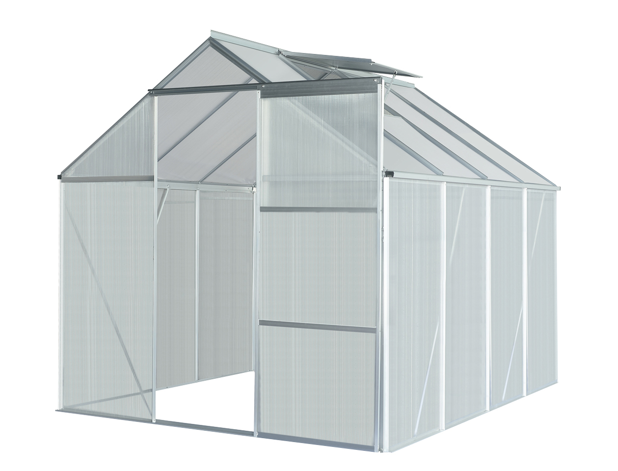 Aluminium Gewächshaus mit Dachfenster "Boston", ca. 250 x 190 x 193 cm - Silber