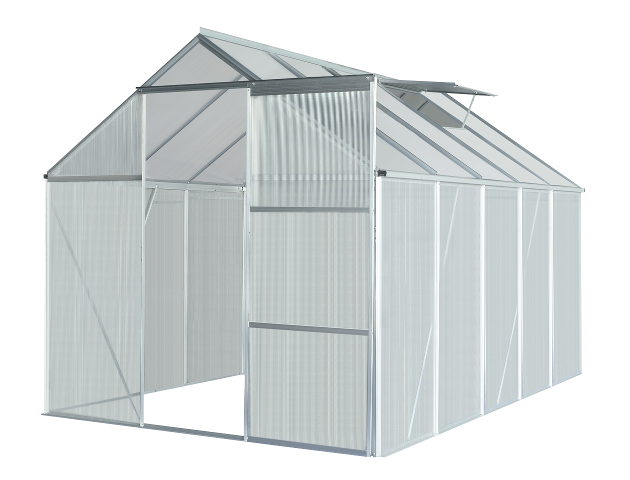 Aluminium Gewächshaus mit Dachfenster "Boston", ca. 310 x 190 x 193 cm - Silber
