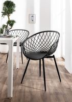 4er Set Stühle mit abgerundetem Design mit Gittermuster und Metallbeinen - Schwarz