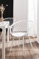4er Set Stühle mit abgerundetem Design mit Gittermuster und Metallbeinen - Weiß