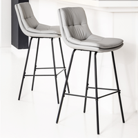 2er-Set Gepolsterter Barstuhl mit Rückenlehne, ca. 55 x 45 x 106,5 cm - Grau