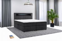 Boxspringbett KUBA mit Bettkasten Visco Topper LED 180 x 200 cm Samtstoff SCHWARZ Bett Bettkasten Colli 1/3