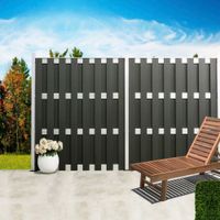 WPC-Sichtschutzzaun CARMENO Schwarz, 5 Elemente + 6 Pfosten