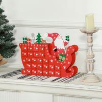 HOMCOM Adventskalender Weihnachtsdekoration 24 Schubladen Fächer MDF Rot