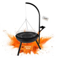 Feuerschale mit Schwenkgrill, Holzkohlegrill mit Kurbel und höhenverstellbarem Grillgitter