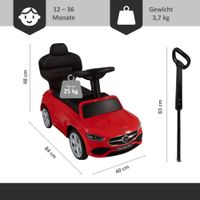 Rutscherauto Mercedes C Klasse rot mit Schiebestange, Kinderfahrzeug mit Sound Lenkrad