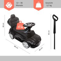 Rutscherauto Mercedes C Klasse schwarz mit Schiebestange, Kinderfahrzeug mit Sound Lenkrad