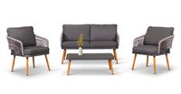 Loungemöbel-Set ATHEN 4tlg. in Seilgeflecht-Optik, inkl. Polsterauflagen Anthrazit / Hellgrau -Beige