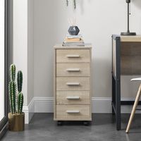 Rollcontainer Stockholm 63x33x38 cm mit 5 Schubladen Eiche en.casa