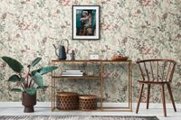 Vliestapete floral 10,05 m x 0,53 m - Weiß, Grün, Rot, Beige - Tapete strukturiert
