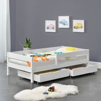 Kinderbett Borgarnes 90x200 cm mit Rausfallschutz und Schubladen Weiß