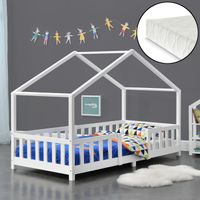 Kinderbett Treviolo 90x200 cm mit Kaltschaummatratze und Gitter Weiß