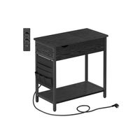 Beistelltisch mit Steckdose und USB-Anschlüssen schwarz mit Holzmaserung