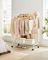 Kleiderständer auf Rollen mit 2 Kleiderstangen weiß