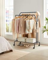 Kleiderständer auf Rollen mit 2 Kleiderstangen schwarz
