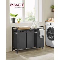 Wäschekorb 3 x 38 L mit 1 Ablage schwarz-grau