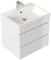 Badmöbel Fellini 60 weiss hochglanz mit drei grifflosen Schubladen