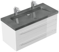 Badmöbel Granit G654 YAMO 100 cm 2 Hahnlöcher SoftClose weiß hochglanz