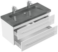 Badmöbel Granit G654 YAMO 100 cm 2 Hahnlöcher SoftClose weiß hochglanz