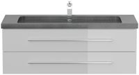 Badmöbel Granit G654 YAMO 130 cm 1 Hahnloch SoftClose weiß hochglanz