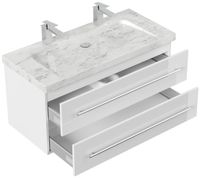 Badmöbel Marmor Carrara White YAMO 100 cm 2 Hahnlöcher SoftClose weiß hochglanz