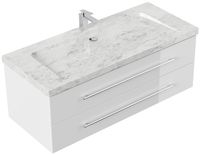 Badmöbel Marmor Carrara White YAMO 130 cm 1 Hahnloch SoftClose weiß hochglanz