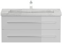 Badmöbel Marmor Carrara White YAMO 100 cm 1 Hahnloch SoftClose weiß hochglanz