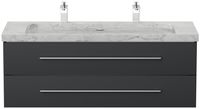 Badmöbel Marmor Carrara White YAMO 130 cm 2 Hahnlöcher SoftClose grafit
