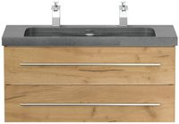 Badmöbel Granit G654 YAMO 100 cm 2 Hahnlöcher SoftClose eiche gold
