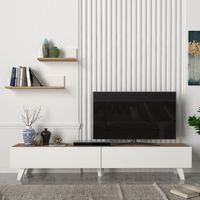 Fernsehtischset Saarijärvi mit 2 Regalen Eiche / Weiß