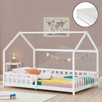 Hausbett Hesel mit Matratze und Rausfallschutz 90x200cm Weiß