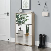 Schuhkipper Lund 102,5 x 63 x 17 cm Verspiegelt mit 3 Klappen für 9 paar Schuhe Eichen-Optik