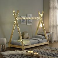 Kinderbett Onejda in Tipi-Design Natur Holz 80x160 cm