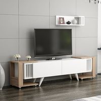 Fernsehtisch mit Regal und 2 Beistelltischen Glostrup Eicheoptik / Weiß