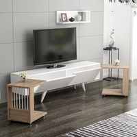 Fernsehtisch mit Regal und 2 Beistelltischen Glostrup Eicheoptik / Weiß