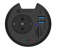 IB-HUB1430, 4 Port USB 3.2 Gen 1 Type-A Tisch-Hub Audio Ein-/Ausg. u. Schuko Steckd., Ø 80 mm