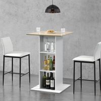 Bartisch Visby 110x70x70 cm mit 3 Regalfächern Weiß/Eiche-Optik