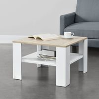 Couchtisch Aachen 60x60x40 cm mit Ablage Weiß/Eichenoptik