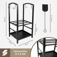 Kaminholzregal mit 4 teiligem Kaminbesteck, Metallregal, Brennholzregal