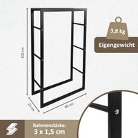 Kaminholzregal schwarz, Metallregal 60x25x100 cm, Brennholzregal
