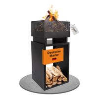 Feuerkorb mit Holzlager, Feuerschale Stahl, Feuerstelle 85,5cm hoch