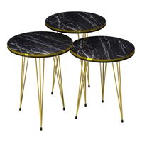 Satztisch Ry 3er Set schwarze Marmoroptik / Gold