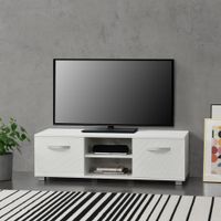 Frensehtisch Laugar 120x40x38 cm mit Schranktüren und Ablagefächern Weiß