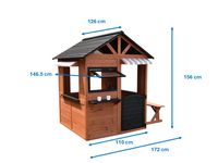 Holzspielhaus mit Blumentöpfen und Sonnendach, ca.110 × 126 × 156 cm 
