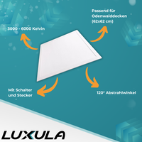 LED-Panel mit Farbtemperaturwechsel CCT, 3000-6000 K, 62x62 cm, Back-lit, 36W, 3600 lm