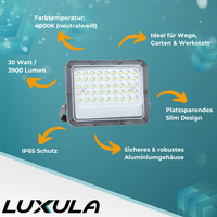 LED-Fluter, 30 W, 4000 K (neutralweiß), 3900 lm, grau, IP65