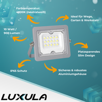 LED-Fluter, 20 W, 4000 K (neutralweiß), 1800 lm, grau, IP65