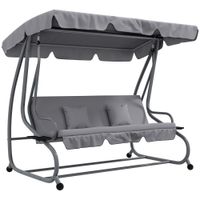 Outsunny Hollywoodschaukel 3-Sitzer Gartenschaukel mit Verstellbarem Dach Kissen