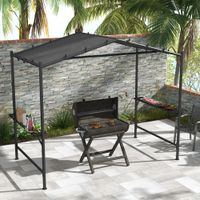 Outsunny Grillpavillon, ca. 3 x 1,5m Grillüberdachung mit 2 Seitenablagen Grau